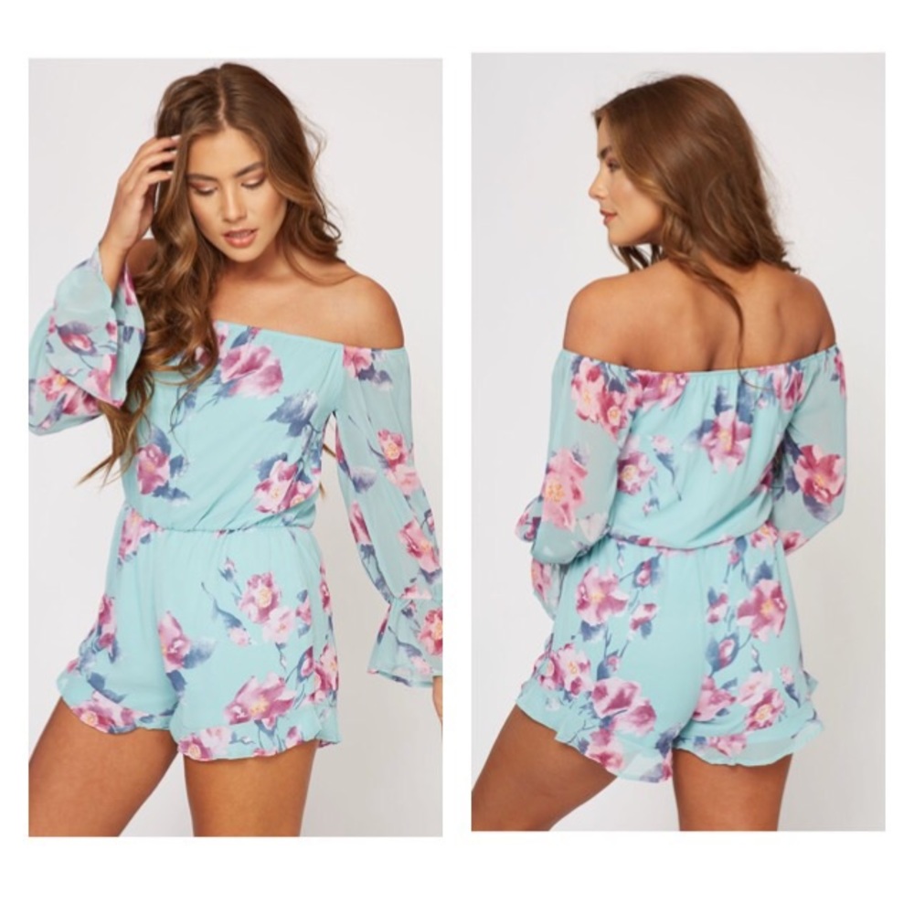Blue and purple Off Shoulder romper - Picture 2 of 2